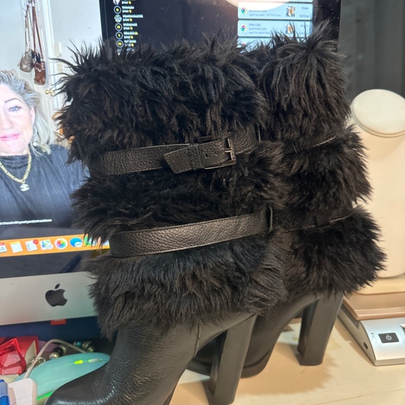 MK boots black pebbled leather winter boots fur lined - Picture 5 of 16